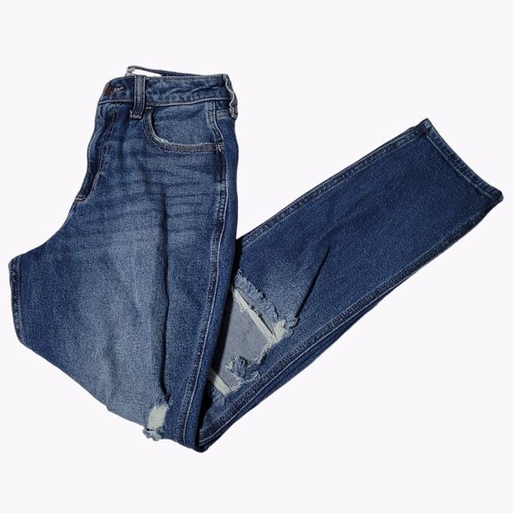 Hollister High Rise Curvy Mom Jeans Womens Size 1 Ripped Medium Wash Denim Pants - Picture 1 of 6